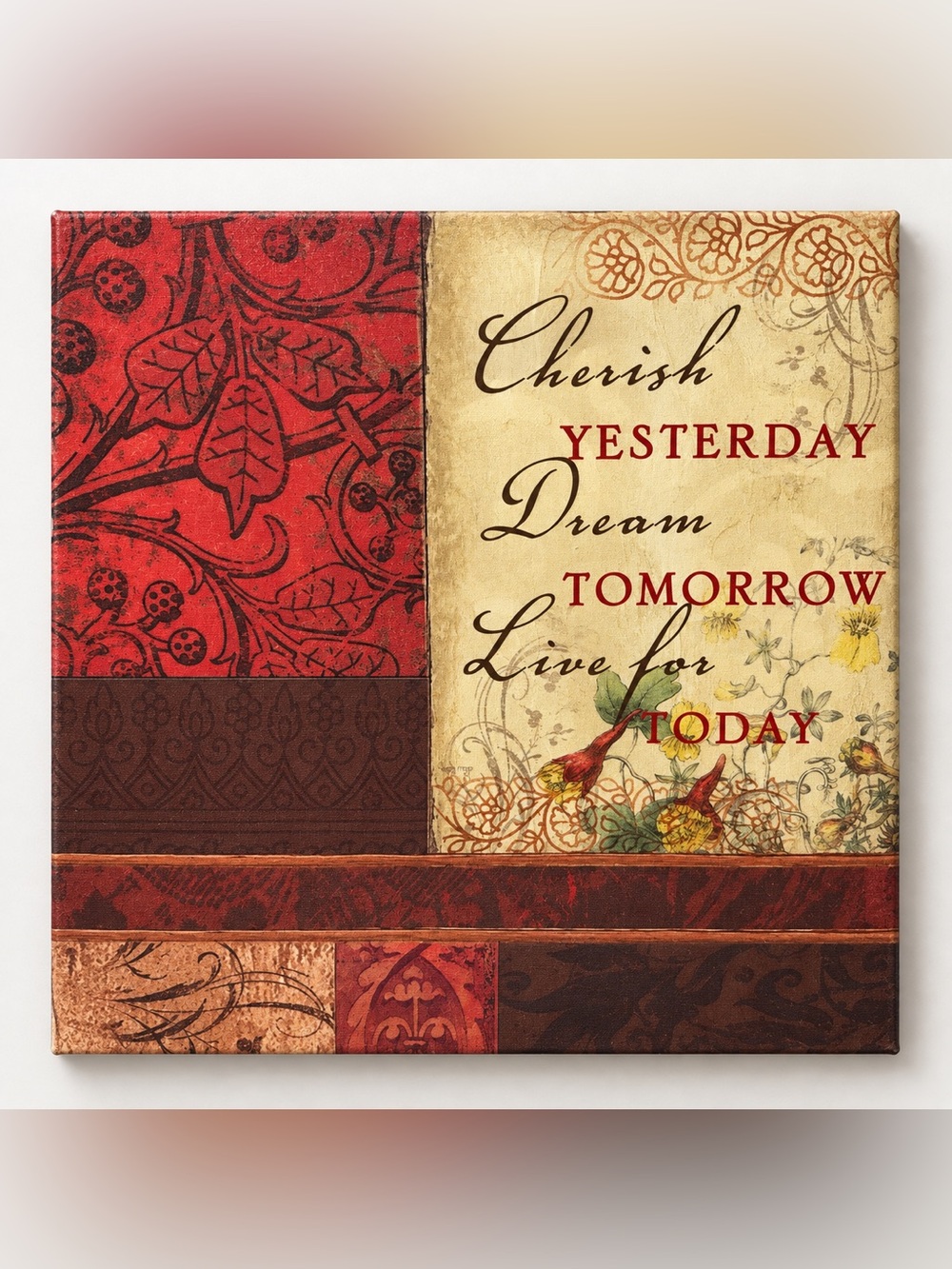 Beautiful 15” x 15” Inspirational Canvas Wall Art “Cherish Yesterday” Like New